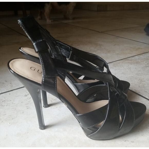 Guess Women's Sandals Black Platform Heels Stiletto Bow Shoes Size 7M - Picture 3 of 12